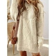thumbnail image 5 of Women'S Cable Knit Casual Long Sleeve Loose Crew Neck Pullover Mini Sweater Dress Fall Winter Outfits White XL, 5 of 6