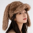 thumbnail image 3 of Sombrero de orejas de conejo cálido de invierno para hombres y mujeres - Gorra de solapa de forro polar sintético para el frío, actividades al aire libre y regalos, 3 of 5