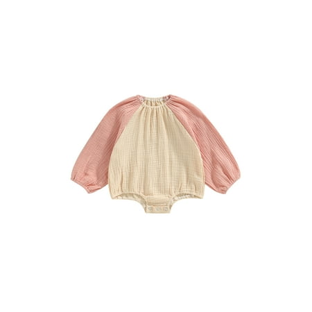 

Sunisery Toddler Baby Girls Romper Long Sleeve Round Neck Patch Color Casual Fall Spring Short Crotch Button Jumpsuit Pink 18-24 Months