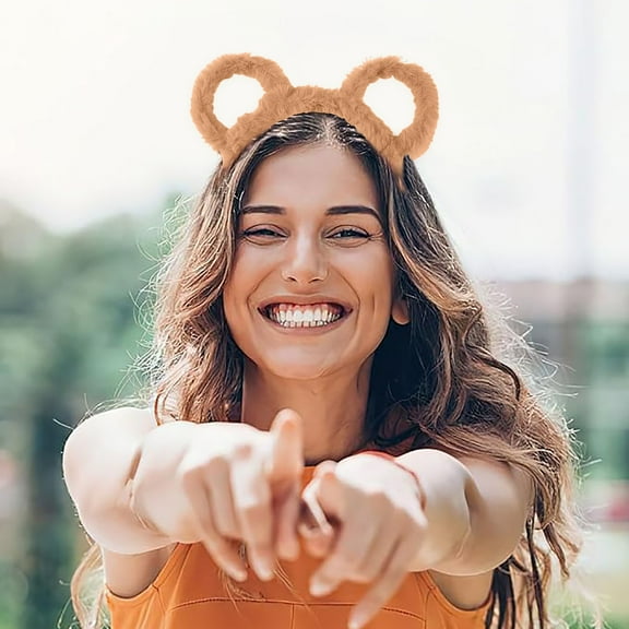 Women's Winter Thick Stuffed Headband with Round Bear Ears for Makeup Cartoon Shaped Hair Ideal for and Parties