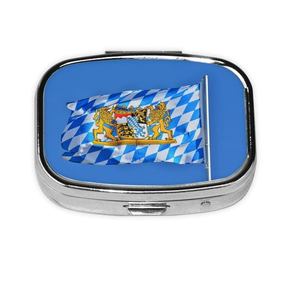 Metal Pill Organizer Bavarian-Flag Portable Compact Pill Box 2 Compartments Pill Case For Purse Pocket