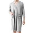 thumbnail image 1 of Men's Viscose Rayon Cardigan-Style Pajama Robe with V-Neck and Pockets, 1 of 5