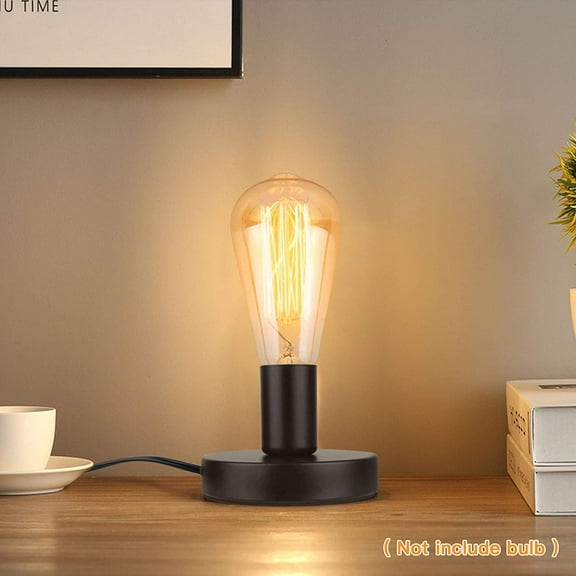 PYYAN-Industrial Table Lamp Base, E26 E27 Lamp Base Without Shade, Mini Short Desk Lamp Exposed Bulb Base, Simple Metal Edison Light Bulb Stand, with 5.8ft Cord Switch Plug Bulb Base Holder (Black)