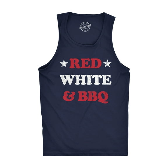 Mens Red White and BBQ Fitness Tank Funny Patriotic Barbecue Text Shirt for Guys