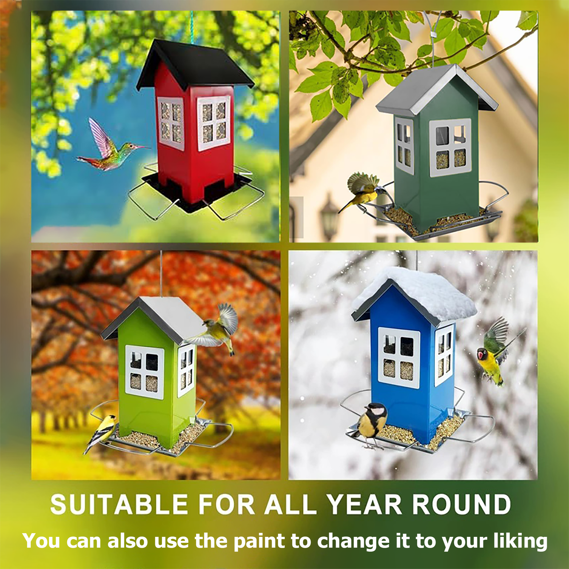 Pettrek Rover Hanging Bird Feeder for Outdoor with Removable Roof, Stainless Steel, Green