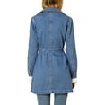 thumbnail image 4 of MODA NOVA Juniors Notched Lapel Long Sleeves Button Belted Long Denim Jacket, 4 of 7