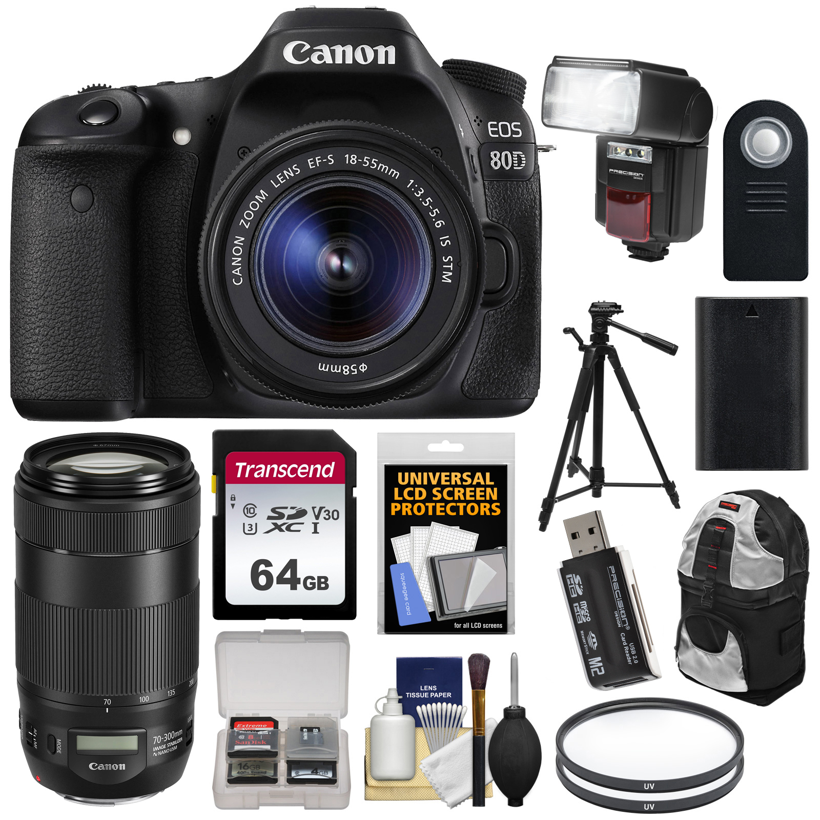 Canon EOS 80D WiFi Digital SLR Camera + 1855mm IS STM with 70300mm
