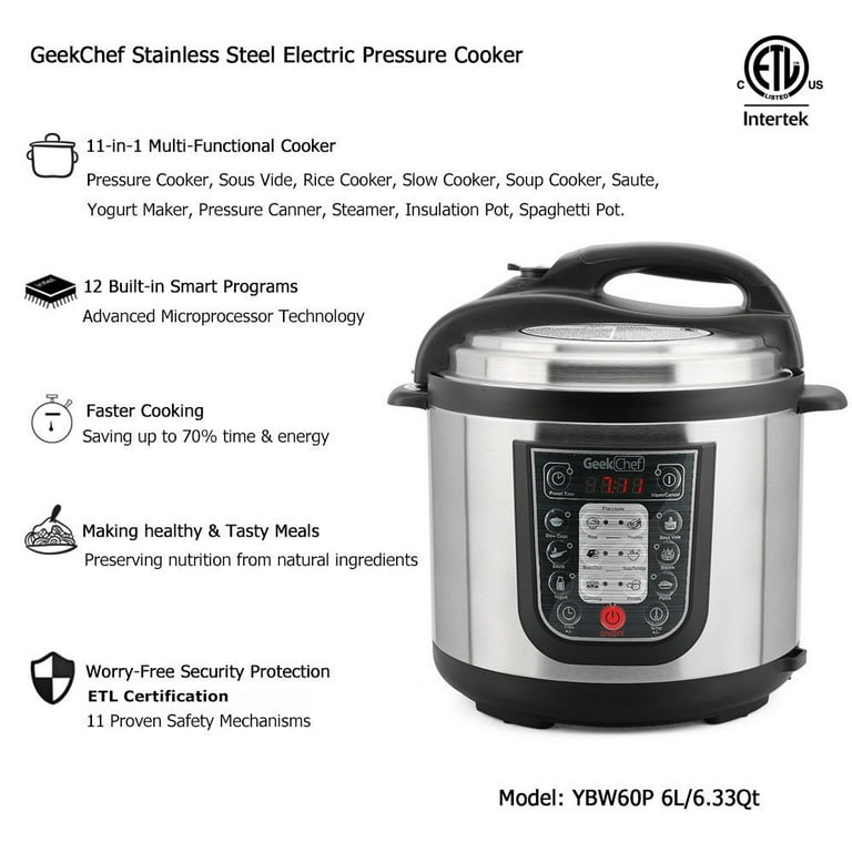 Commercial Chef 13-in-1 6.3-qt. Electric Pressure Cooker Stainless Steel