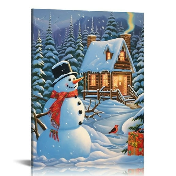 ONETECH Beautiful Snowman Lighted Canvas Wall Art Print 12x 16 With Timer | Canvas Wall Art Print Design (Beautiful Snowman,12" x 16")