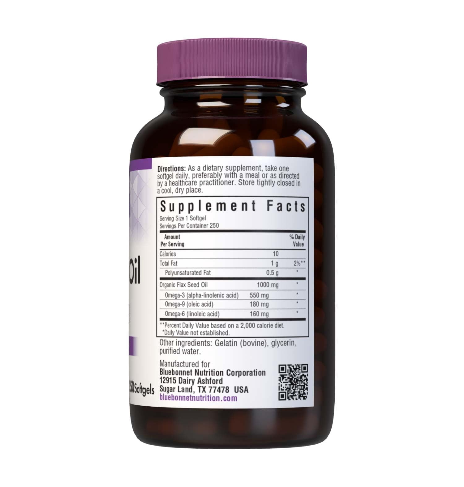 Bluebonnet Nutrition Flax Seed Oil 1000mg - Omega 3 6 9 Fatty Acids, 250 Count