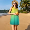 thumbnail image 3 of Balery Teal To Yellow Gradient Vestidos de verano para mujer con estampado: vestido holgado sin mangas, vestido playero informal y cómodo para días calurosos., 3 of 7