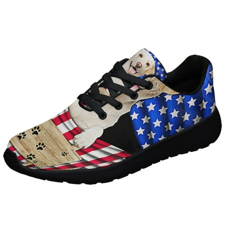 

Yellow Labrador Dog American flag Shoes Sneakers Black Size 6