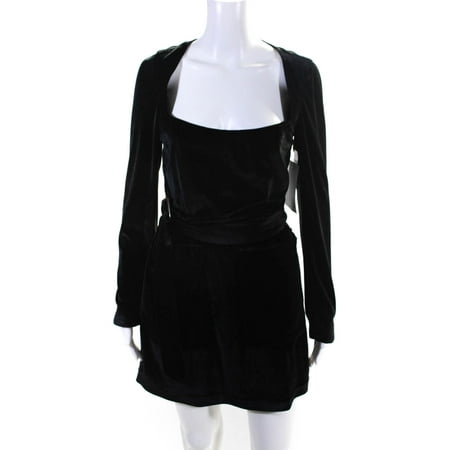 

Pre-owned|Designer Women s Velvet Long Sleeve Belted Mini Dress Black Size 4