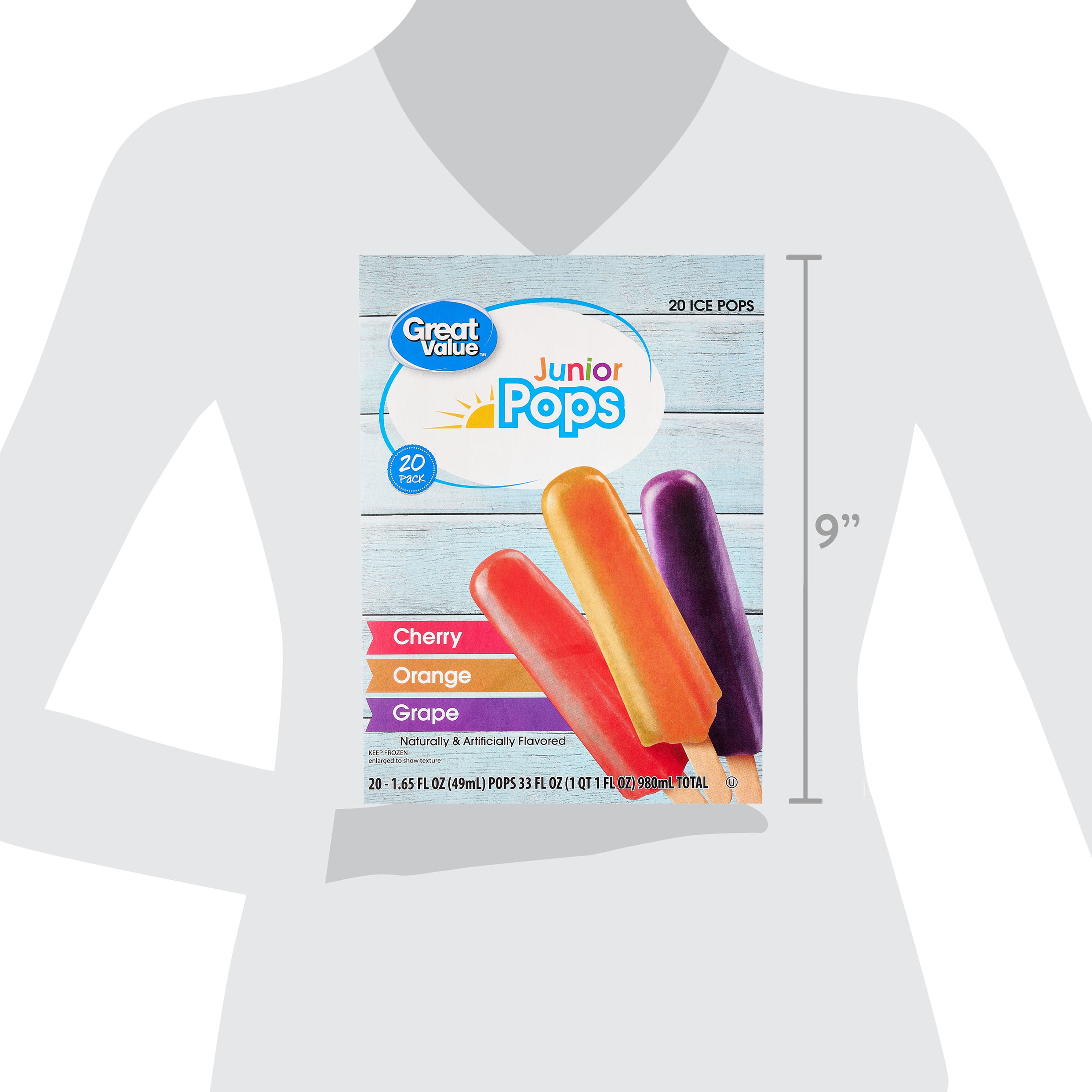 Great Value Junior Ice Pops Variety Pack, 1.65 fl oz, 20 Pack (Frozen)