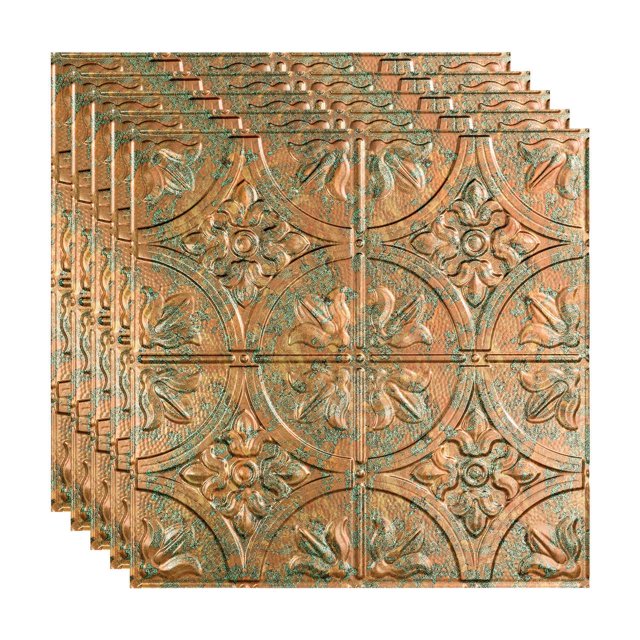 FASÄDE Traditional 2 Decorative Vinyl 2ft x 2ft Lay in Ceiling Panel in Copper Fantasy (5 Pack)