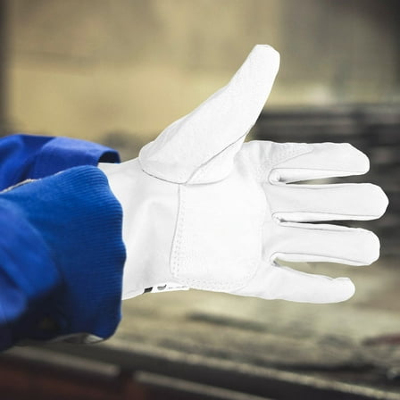 GARVALON 1 Pair Heat Resistant Welding Gloves White Leather Cotton for Stove Oven Cooking