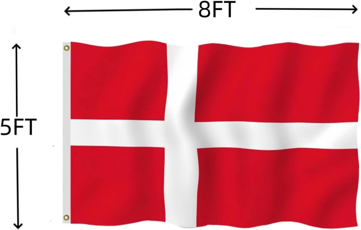 Denmark Flag 5X8 FT, Outdoor Polyester Flags,UV Resistant Flags, Double Stitched Danish Dane Flags with Brass Grommets and Stronger Header. (5X8)
