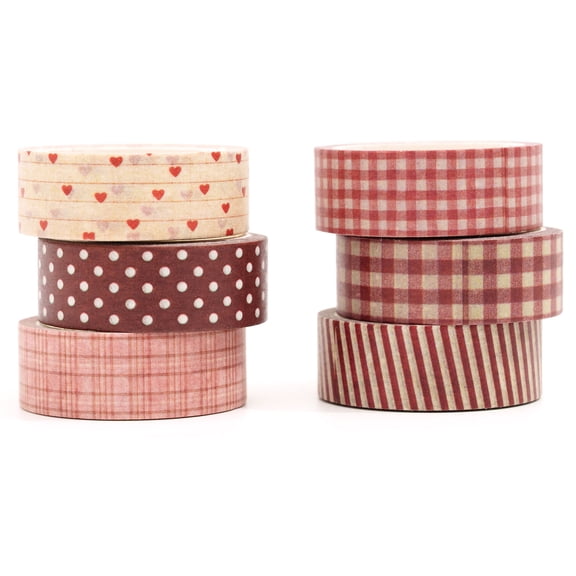YUBX Plaid Washi Tape Set 6 Rolls Japanese Grid Arts Decorative Tapes - Red