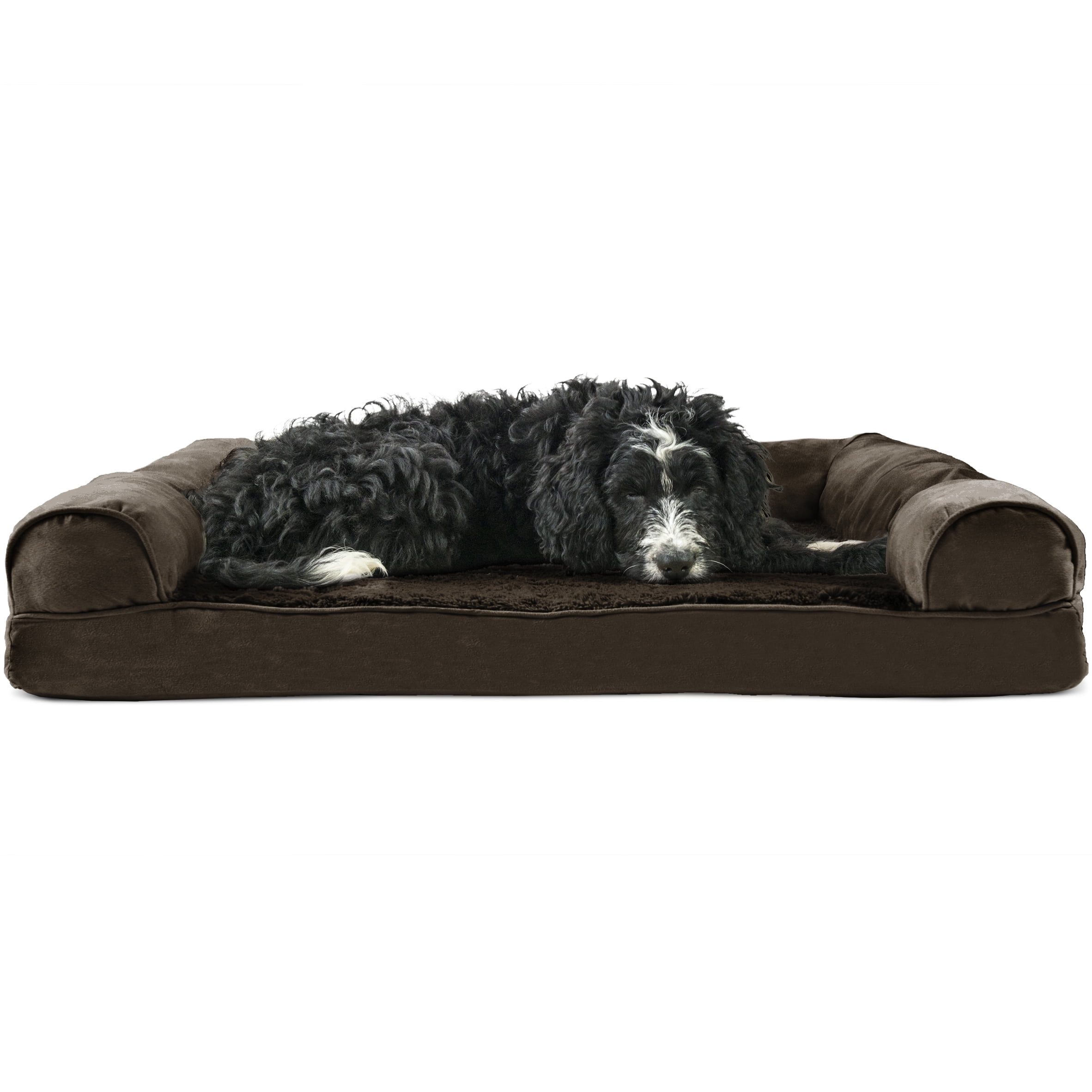 FurHaven Pet Dog Bed | Orthopedic Ultra Plush Sofa-Style Couch Pet Bed for Dogs & Cats, Espresso