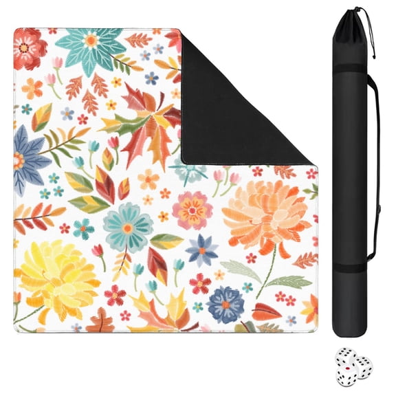 Decorative Floral Design Rubber Game Mat, 31.5 Inch Square Large Mahjong Table Pad with Anti-Slip Grip and Quiet Playing Area for Tiles and Cards