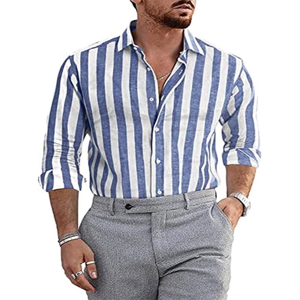 Camisa de solapa a rayas para hombre, para oficina y exteriores, moda , nuevas blusas de primavera y verano, nuevas blusas de manga larga con botones a la moda
