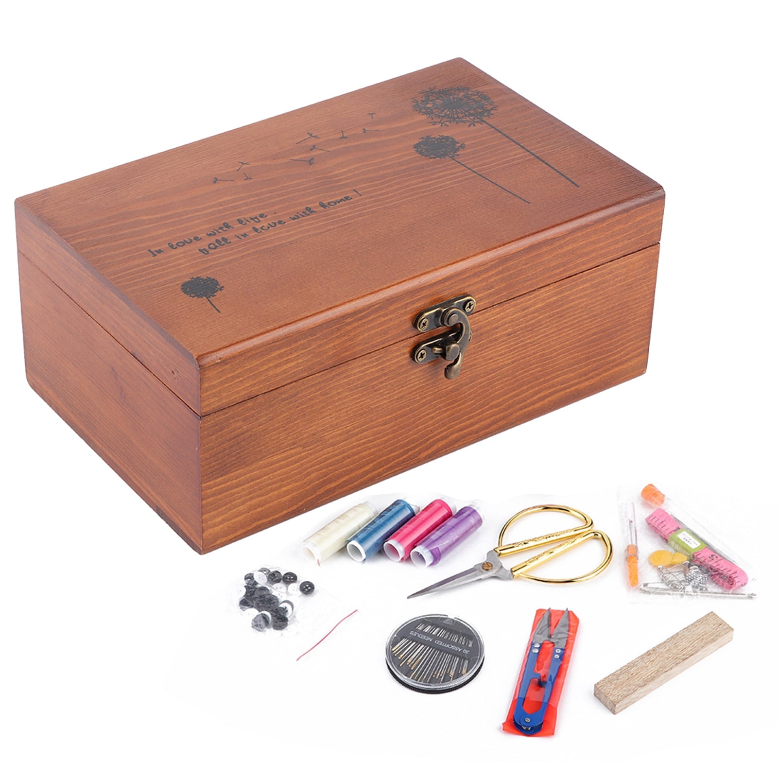 Household Thread Box, Portable Craft Sewing Organizer with Thread Tray, Vintage Wooden Storage Case,Needle Thread Storage Case Organizer DIY Sewing Tools[Sewing Kit Box]