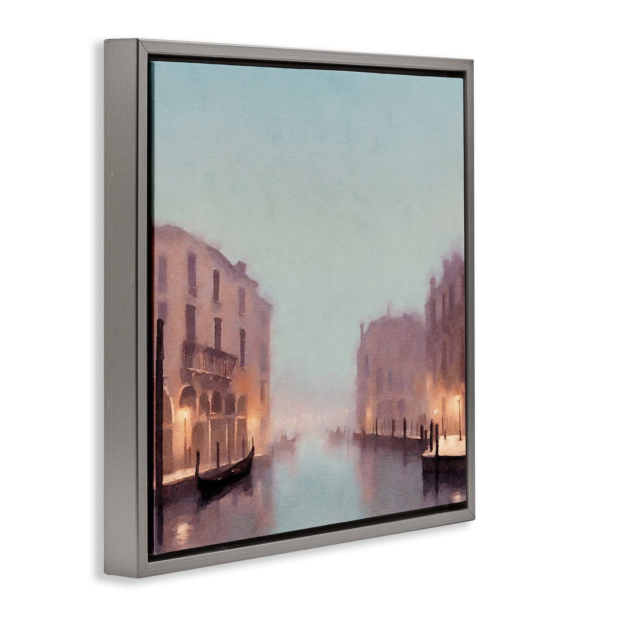 Stupell Industries Lights In Misty Canal Buildings & Architecture Painting Gray Floater Framed Canvas Art Print Wall Art, 25 x 25