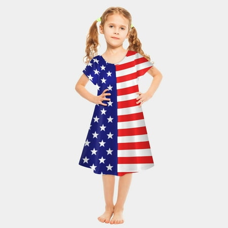 

aoksee Memorial Day USA Flag kid Dress 4th of July Independence Day dress for girl summer dress for Soft breathable wear Fourth of July Gifts for Little Girls