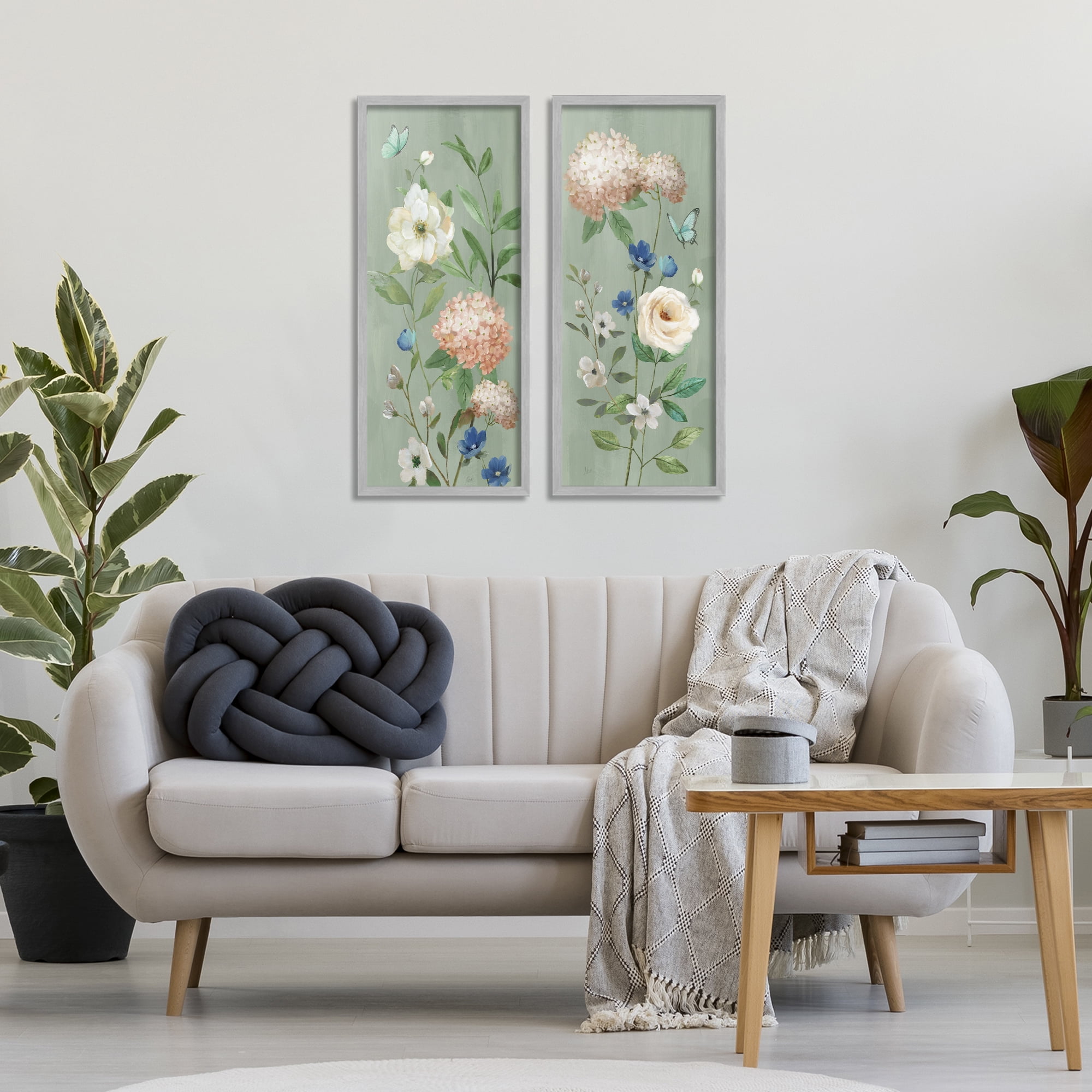 Stupell Industries Mint Hydrangeas & Roses 2 Piece Gray Framed Giclee Art Set, design by Nan