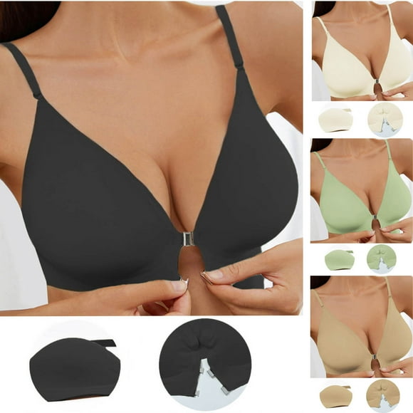 Oksale Front Closure Bras for Women Plus Size Support Push Up Bras Soft Cozy Brathable Adjustable Solid Color Bra Gold M