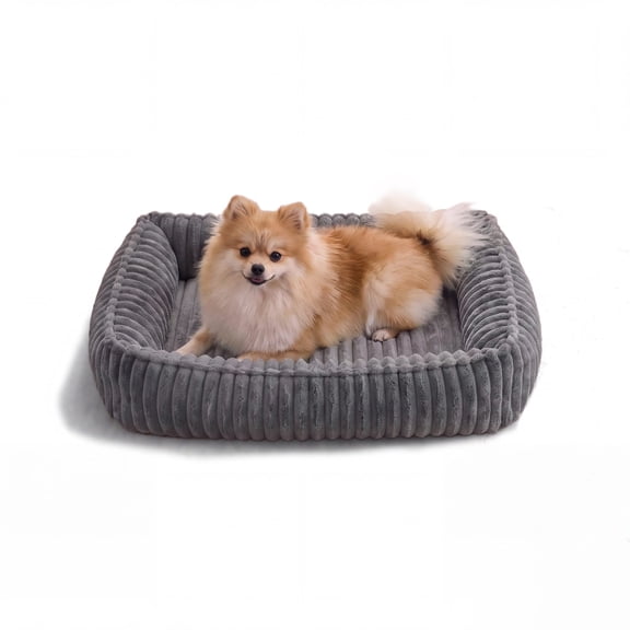 Soft Faux Fur Pet Bed, Cozy Donut Dog Bed 31x24 Inch, Fluffy Washable Sleeping Cushion for Large Dogs, Gray