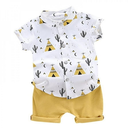 

Oaktree Shirt+Shorts Summer Baby Boys Casual Short Sleeve Floral Print T-shirt Tops+Shorts Costume Set