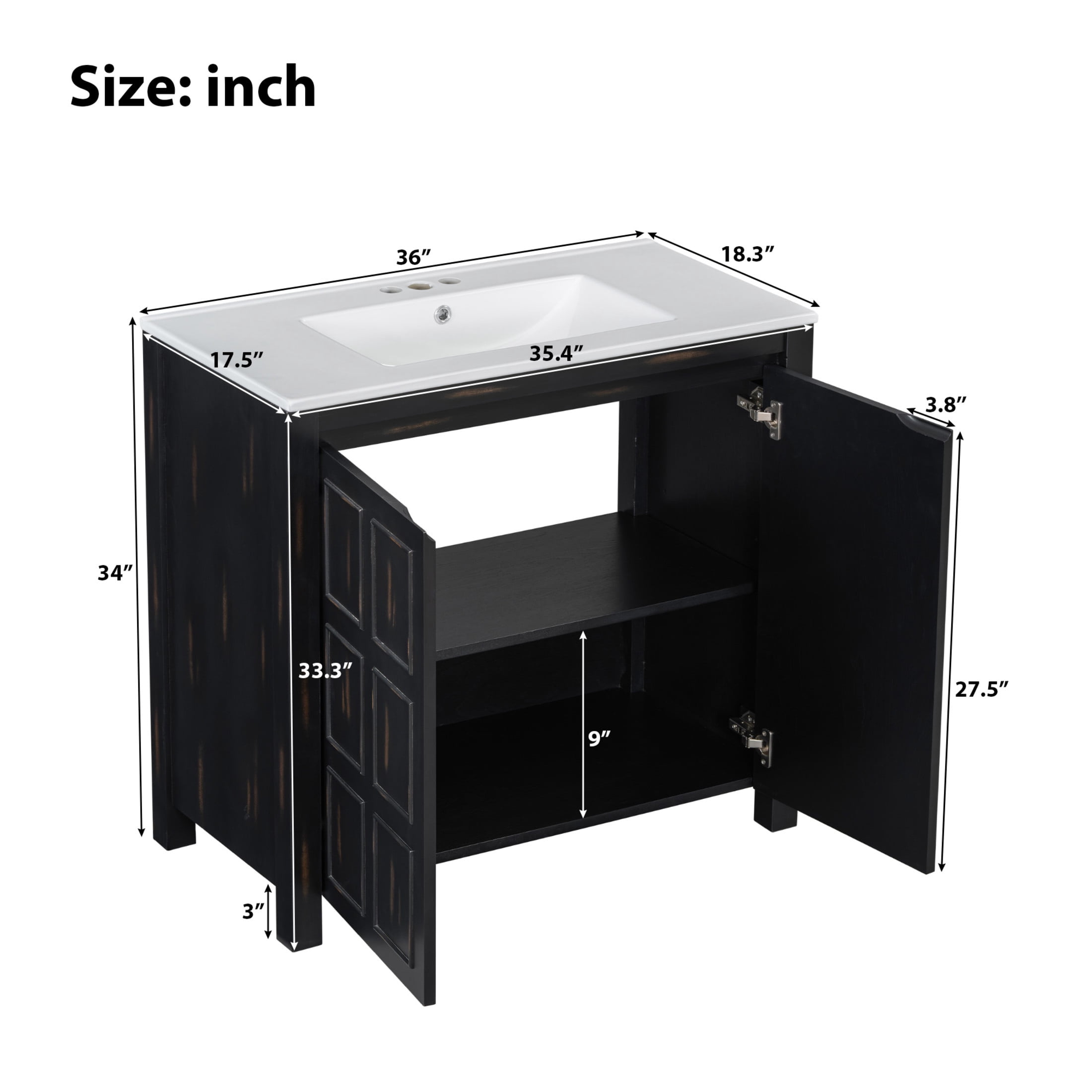 Noble House 72" Retro Dual Bathroom Vanity Set of 2, Ceramic Sinks, Soft-Close Doors & Adjustable Shelf, Espresso