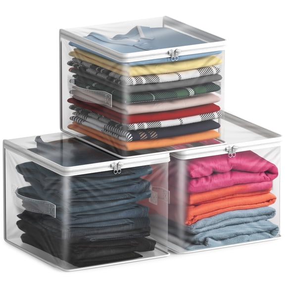 Sorbus Foldable Clear Storage Bags with Zipper & Handles, 3 Pack for Clothes & Blankets