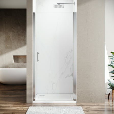 SUNNY SHOWER Frameless Pivot Shower Door 34 in. W x 72 in. H Shower Door with 1/4 inch Clear Tempered Glass in Chrome Finish