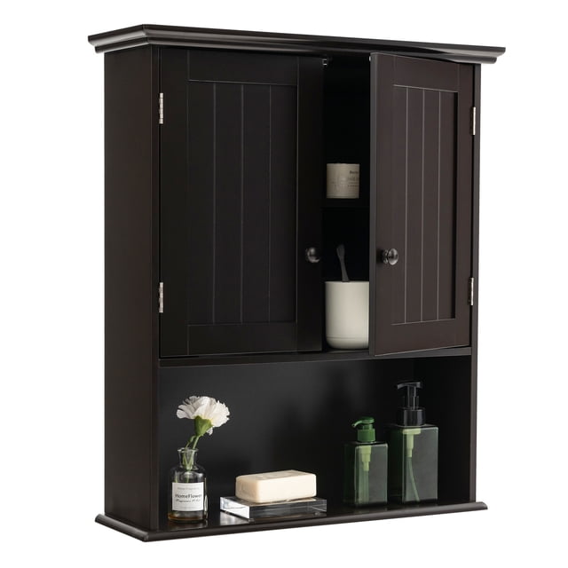 Topbuy Armoire à Pharmacie Murale avec Doubles Portes et Tablette Ajustable, Espresso