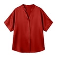 thumbnail image 4 of EYNMVR Plus Size Womens Satin Blouse Short Sleeve Silk Tops Button Down Shirts Business Casual Outfits, 4 of 4