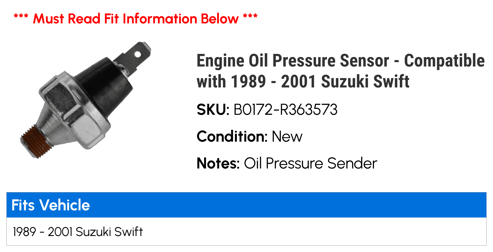 Engine Oil Pressure Sensor - Compatible with 1989 - 2001 Suzuki Swift 1990 1991 1992 1993 1994 1995 1996 1997 1998 1999 2000