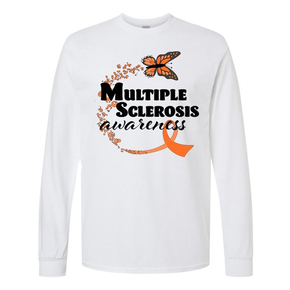 Inktastic Multiple Sclerosis Awareness Butterfly Ribbon Long Sleeve T-Shirt