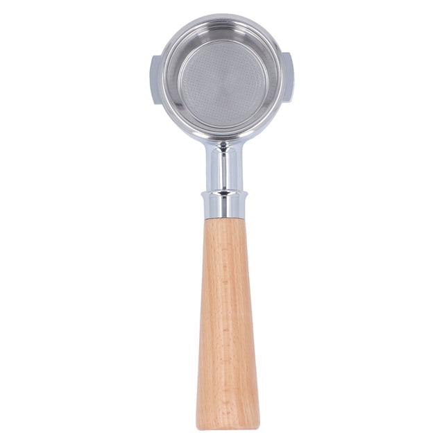 Portafiltro de café de 54mm, mango de portafiltro sin fondo de aleación de aluminio con 2 orejas y pantalla de filtro de una sola capa, madera de haya A2
