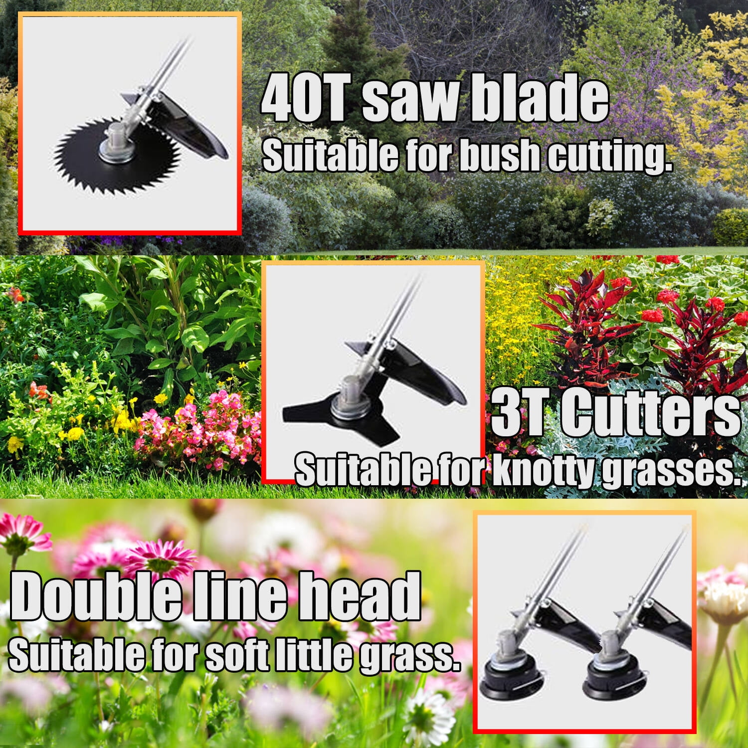 Adnoom 58CC Weed Wacker Gas Powered 4 in 1 Gas Weed Eater, String Trimmer with 4 Detachable Heads Straight Shaft 2-Cycle Gas Trimmer for Lawn & Garden, Orange & Red