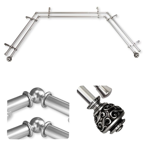 Domovina Raina 13/16-inch Bay WIndow Double Curtain Rod-Color:Satin Nickel