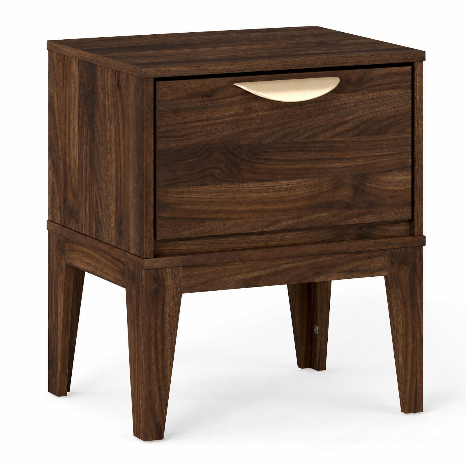 Furnibear Mid Century Modern Bedside Table with Drawer and Tapered Support Feet for Bedroom for Bedroom Living Room Bedside Sofa Side Small, Walnut