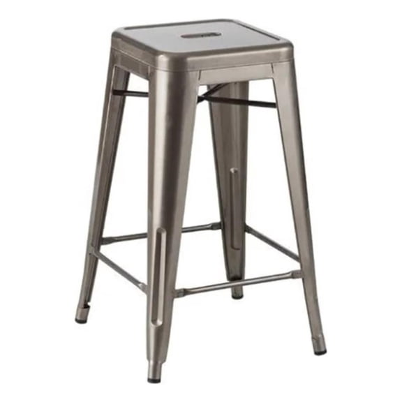 Pemberly Row Silver Industrial Metal 26" Stackable Bar Stool (Set 4)
