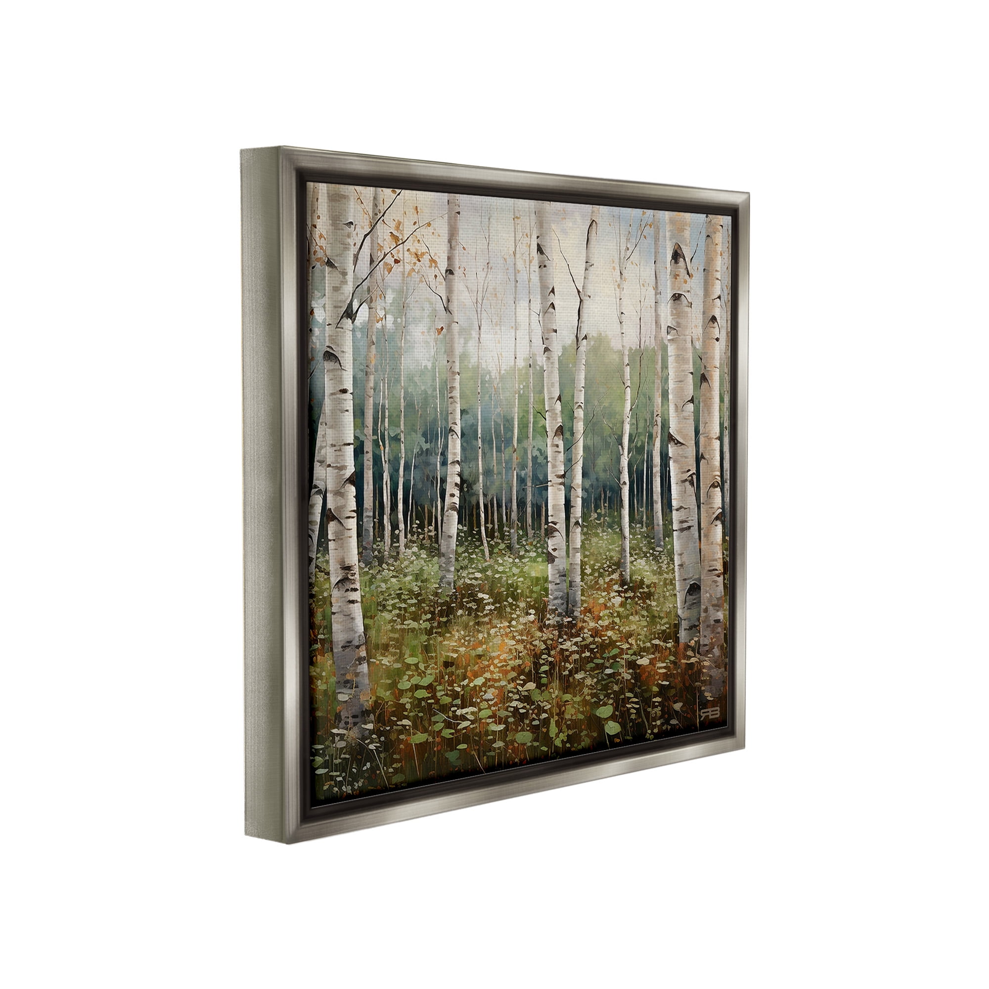 Stupell Industries Birch Forest Vegetation Landscape Painting Gray Floater Framed Canvas Art Print Wall Art, 25 x 25