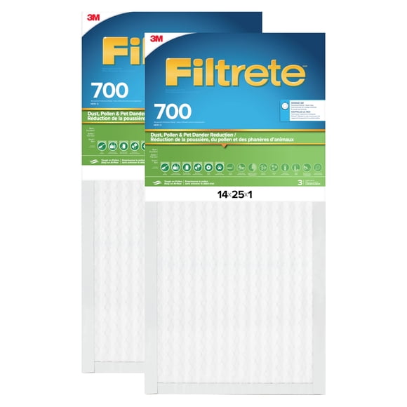 Filtrete 14x25x1 AC Furnace Air Filter, MPR 700, MERV 8, Tough on Pollen, Easy on Airflow, 3-Month Pleated 1-Inch Electrostatic Air Cleaning Filter,