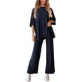 thumbnail image 3 of PRETTYGARDEN Women's 2 Piece Outfits Casual Short Sleeve Pullover Tops and Wide Leg Pants Lounge Sets Tracksuits, 3 of 8