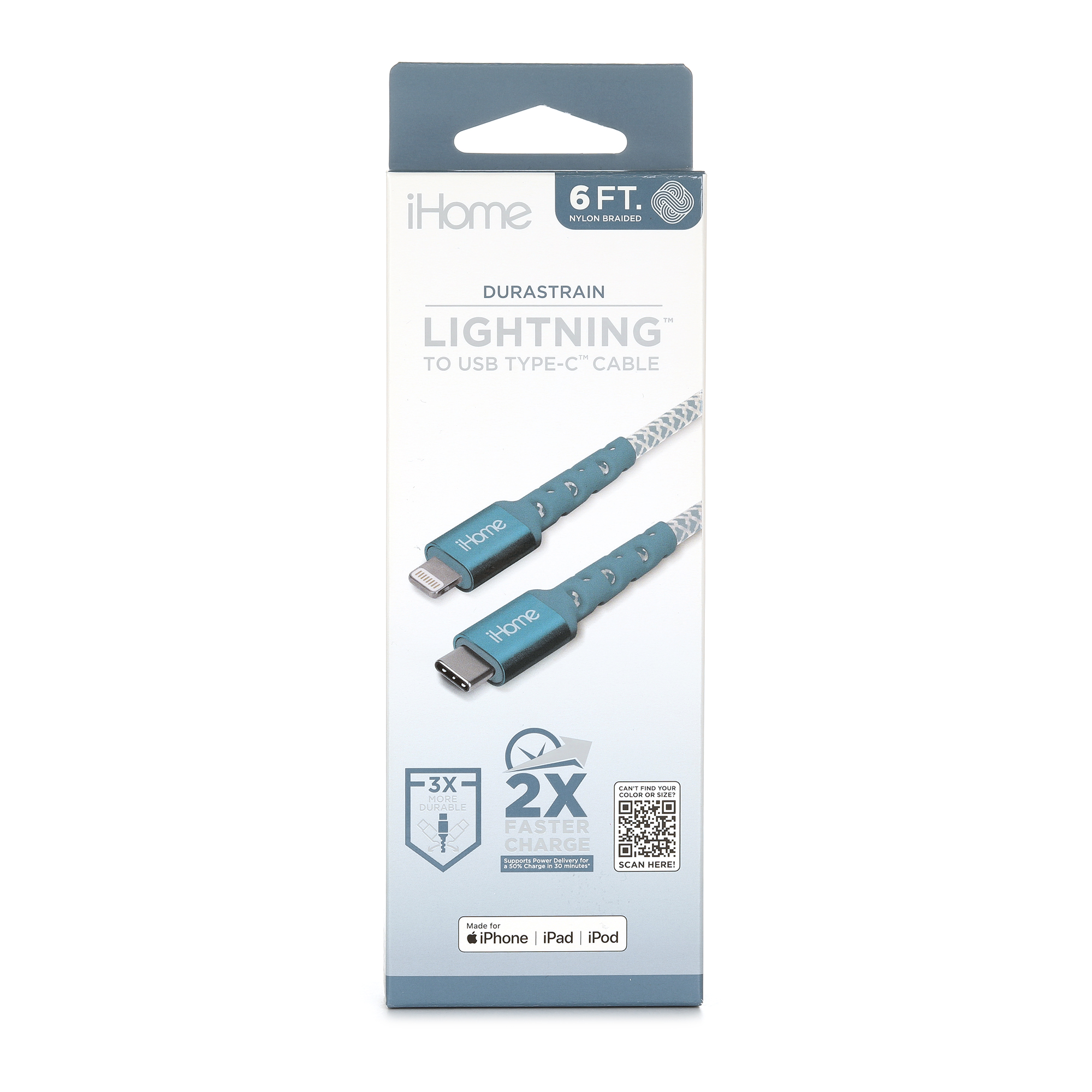 iHome 6 ft USB-C to Lightning Braided Cable, Blue photo 8