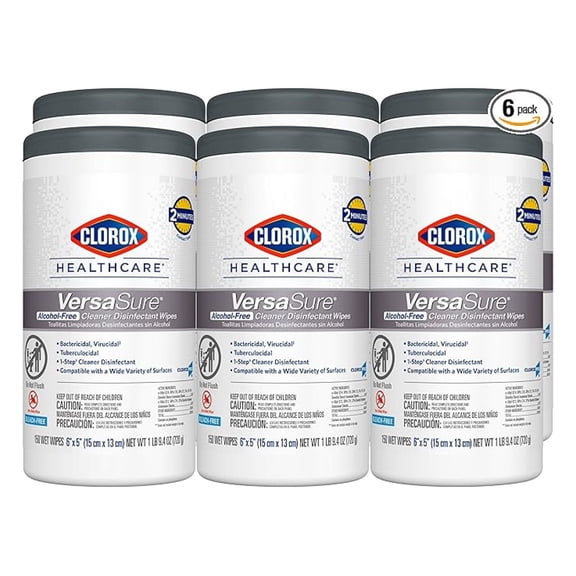 Disinfectant Wipes VersaSure 6x5 Inch 150 Count - 6 Pack Alcohol-Free Multi-Surface Cleaner for Hospital, Medical & Healthcare Settings