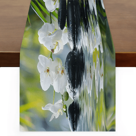 

Qzaxky Table Runner Boho Table Runner Zen Stones Floral Spa Theme Bohemian Boho Outdoor Table Runner Decoration for Indoor Outdoor Home Dinner Party Wedding Decor 13 x 36 Inch